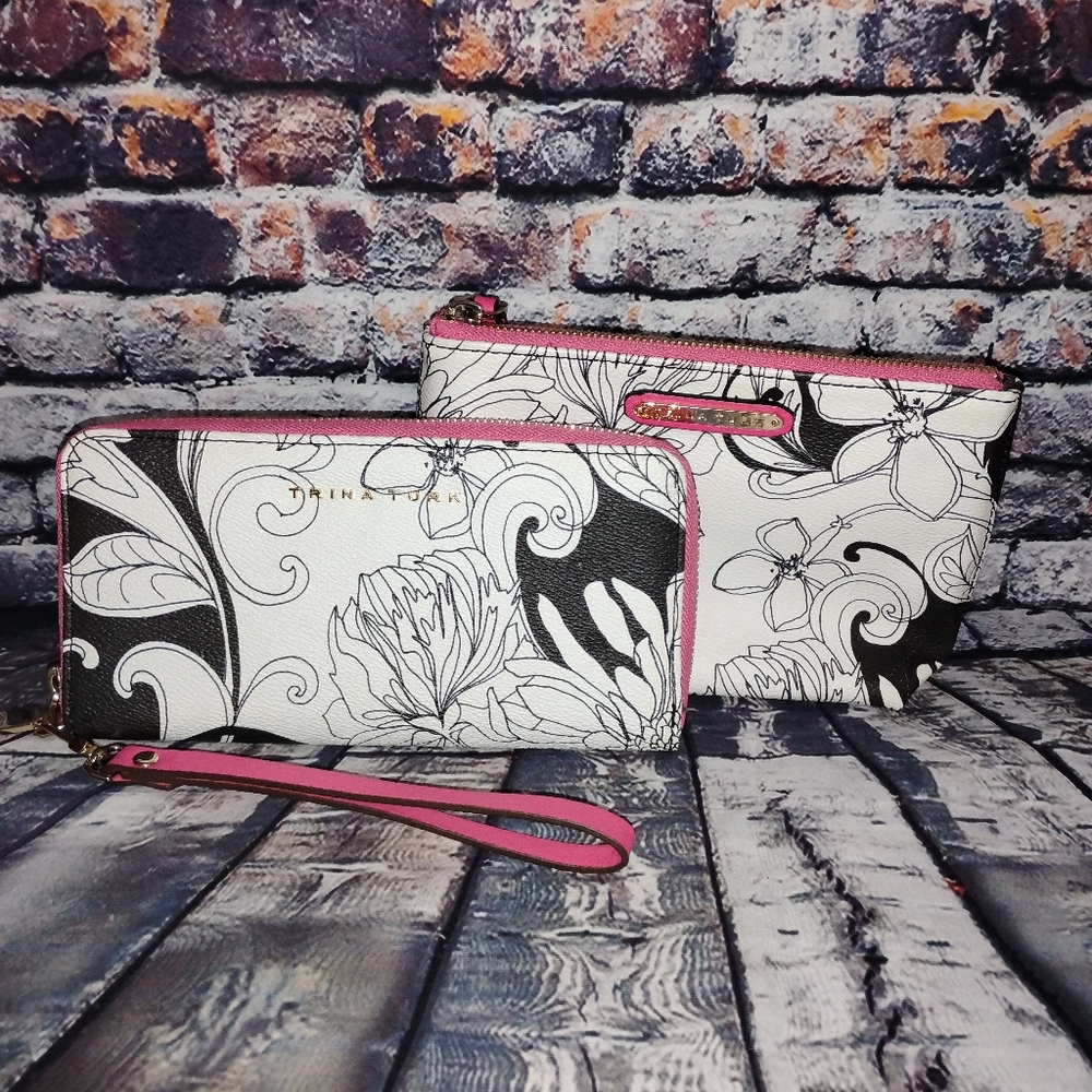 Trina Turk 2 pc. Wallet Wristlet Cosmetic Make Up Case Pouch Set